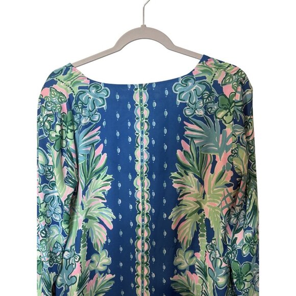Lilly Pulitzer Womens Blue & Green Tropical Print Tunic Dress With Tie Cuffs med - Picture 7 of 8